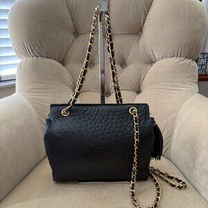 VTG Auth LUC BENOIT Genuine Ostrich Black Chain Shoulder Bag...GORGEOUS!